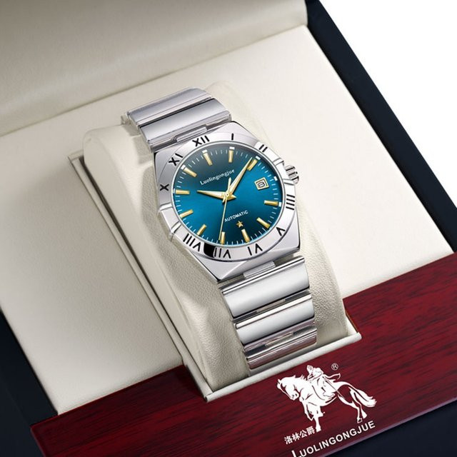 LUOLINGONGJUE Armbanduhr, Handaufzug, Edelstahl, Blau, Herren - Bild 1