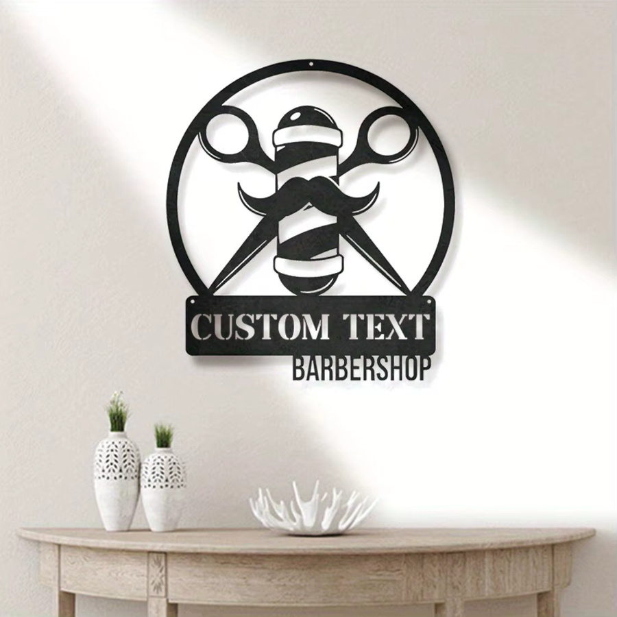 Modernes rundes Metall-Friseurschild von Hello Young in Schwarz als Wanddekoration für dein Unternehmen oder dein Zuhause - Bild 2