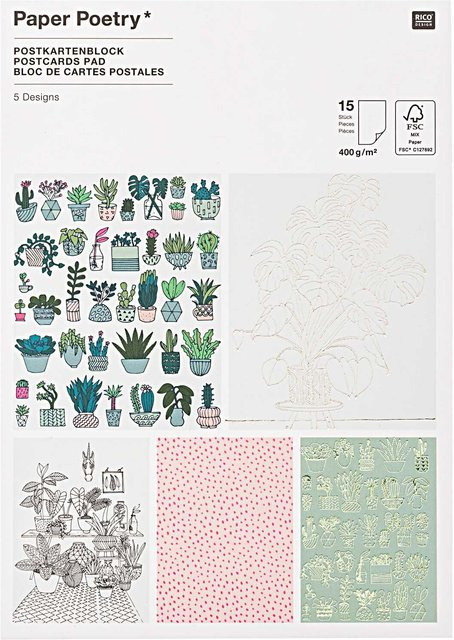 Rico Design Paper Poetry Postkartenblock Hygge Plants, Mehrfarbig, B: 12,5 cm, H: 17,6 cm - Bild 1