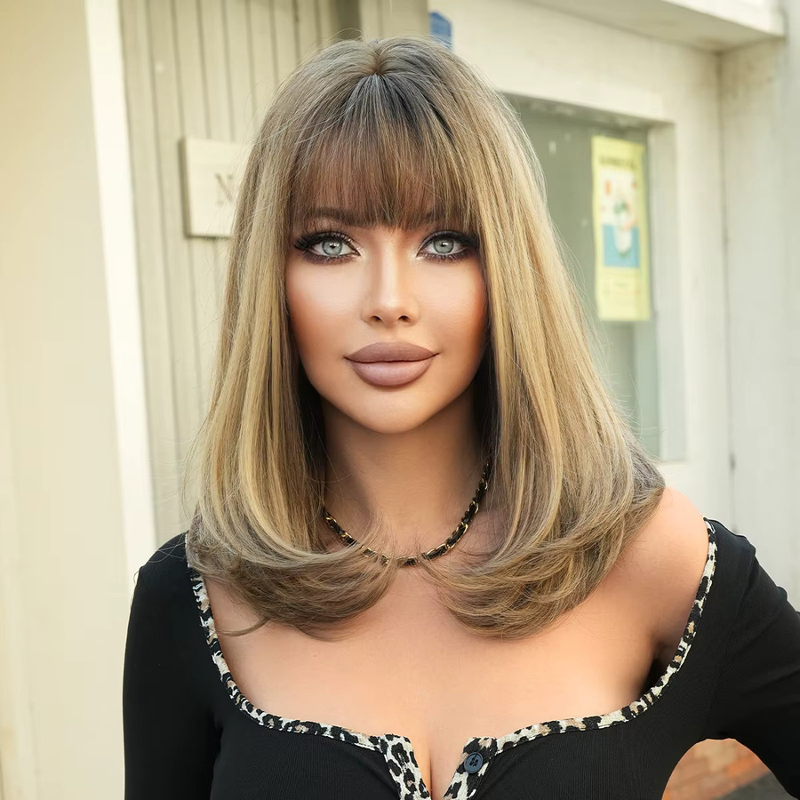 7JHH WIGS Perücke, schulterlang, glatt, aschbraun Ombre, Damen - Bild 2