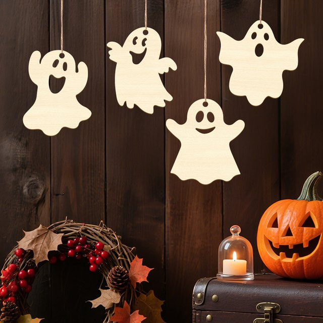 20 Stück YOMDID Halloween Holzgeist als unfertige Holzfiguren mit Schnur für DIY-Malerei und Hängedekoration - Bild 1