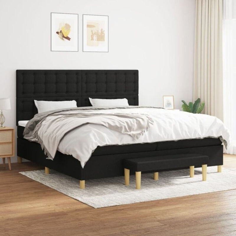 Vidaxl Boxspringbett mit Matratze in Schwarz aus Stoff, B/T: 200 x 200 cm - Bild 1