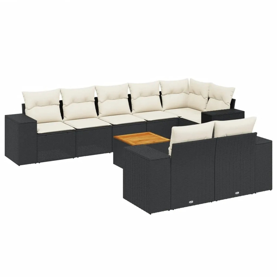 vidaXL 9-tlg Garten-Sofagarnitur in L-Form aus Poly-Rattan und pulverbeschichtetem Stahl mit Kissen in Schwarz-Creme - Bild 2