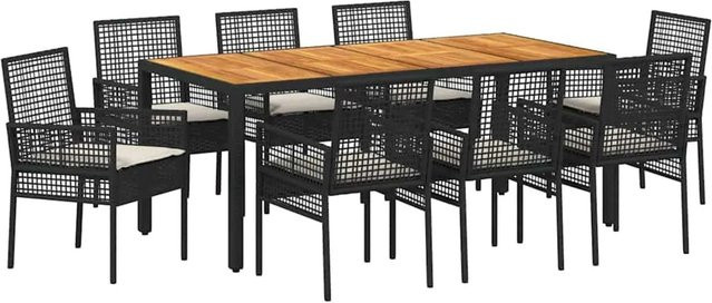 vidaXL 9-teiliges Garten-Essset aus Poly Rattan und Akazienholz in Schwarz - Bild 1