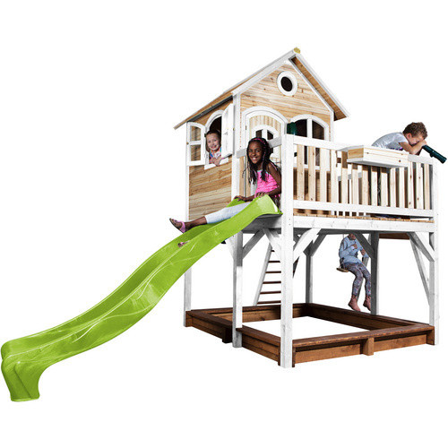 Axi Spielturm Liam aus Holz in Braun, Weiß und Lindgrün mit Einzelschaukel und Rutsche, B/H/T: 541 x 291 x 277 cm - Bild 2