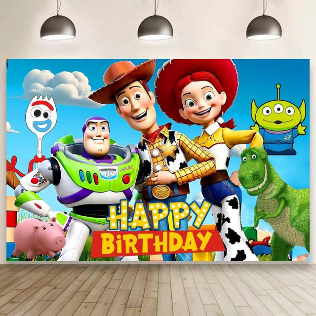 Disney Cartoon Geburtstag Fotohintergrund Happy Birthday Banner in Grün und Mehrfarbig - Bild 1