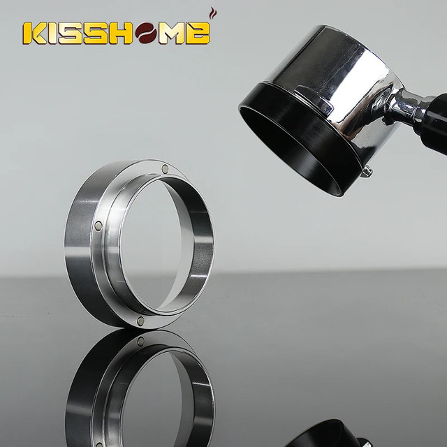Magnetischer Kaffee Dosierring mit Trichter für DeLonghi und Breville Espresso Maschinen, Edelstahl, Schwarz/Silber, passend für 51mm, 54mm und 58mm Siebträger - Bild 1