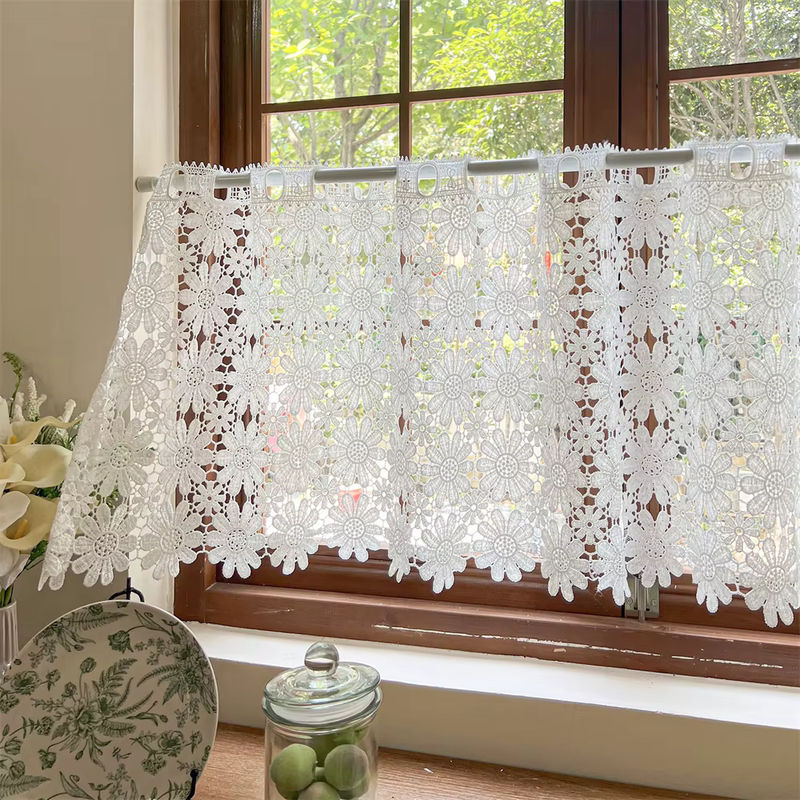 Tiyana Spitzenvorhang Weiß mit Blumenmuster im Vintage-Stil, Breite: 45 cm, Höhe: 100 cm - Bild 4