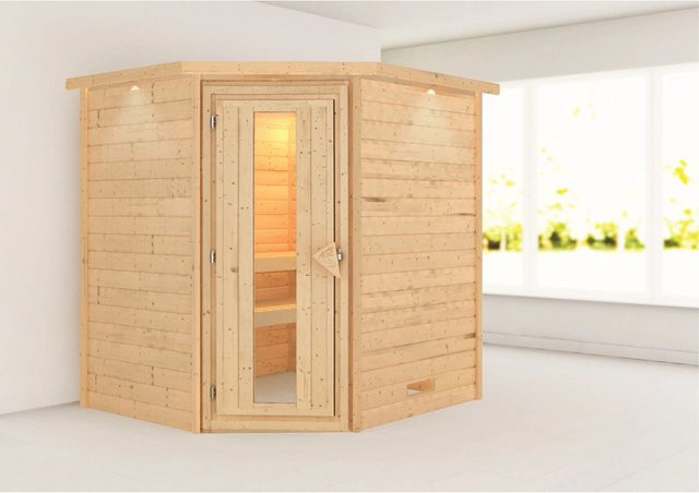 Karibu Sauna Mia LED-Dachkranz aus Natur Fichte Massivholz in Beige - Bild 1