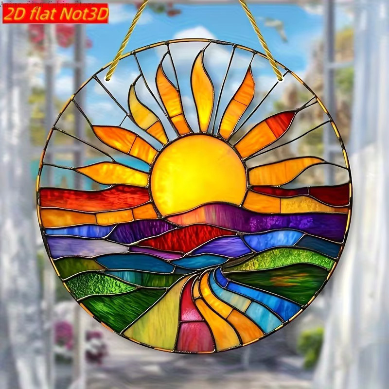 Potdemiel Sunrise at Sea Catcher Rundes hängendes dekoratives Acryl-Schild in Mehrfarbig, Durchmesser: 20 cm - Bild 2