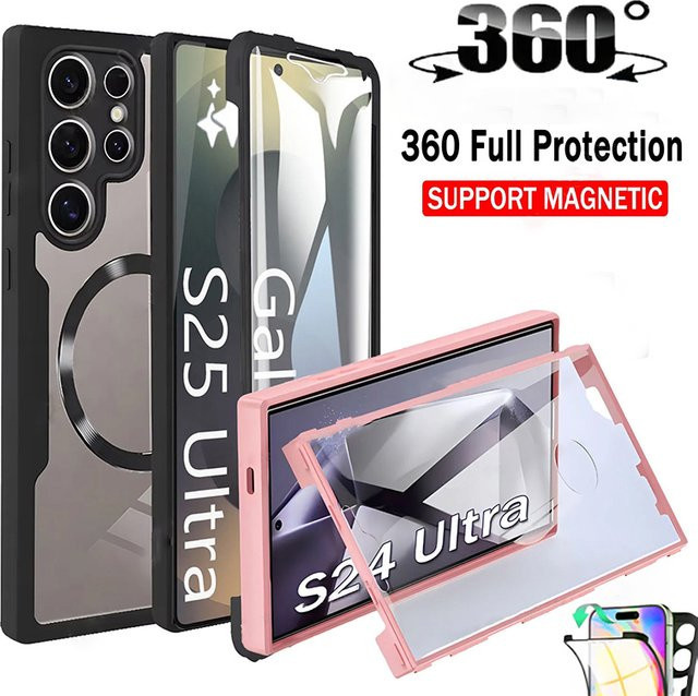 Magnetische transparente Schutzhülle für Samsung Galaxy S25 S24 S23 S22 Ultra Plus mit 360 Grad Rundumschutz und Wireless Charging Unterstützung - Bild 1