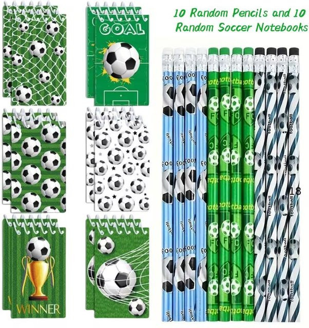 ZQNYCY 20-teiliges Fußball-Stift- und Notizbuch-Set für Kinder in Mehrfarbig mit Softcover und Blanko-Seiten - Bild 1