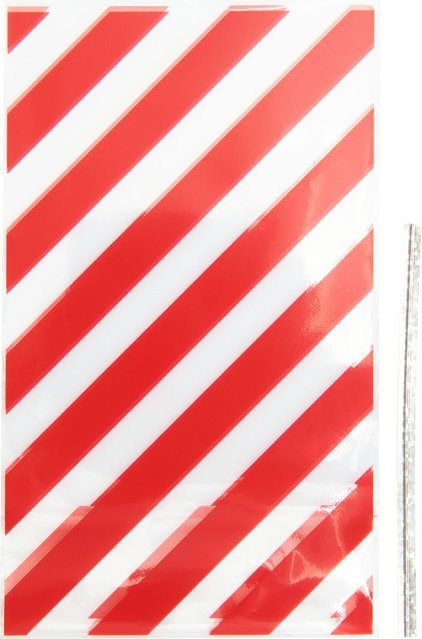 Rico Design Bodenfaltenbeutel Rote Streifen mit Verschlussband, Transparent/Multicolor, B: 9 cm, H: 15 cm - Bild 1