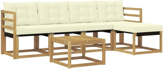 vidaXL Outdoor-Sofagarnitur 6-teilig aus Akazienholz mit Kissen in Weiß und Beige - Bild 1
