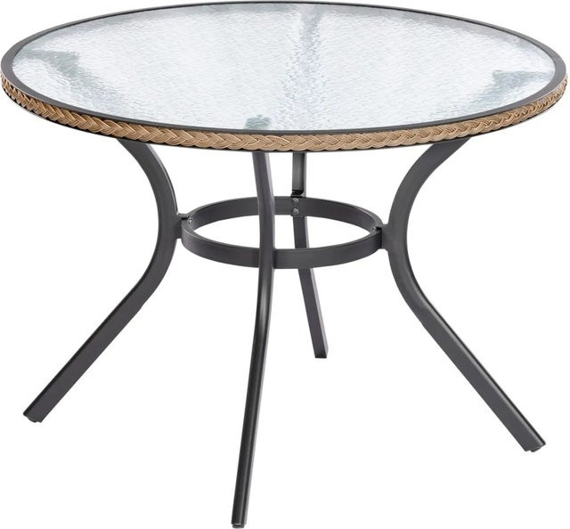 Merxx Gartentisch Ravenna rund aus Aluminium und Sicherheitsglas in Beige, Durchmesser: 104 cm, Höhe: 74 cm - Bild 1