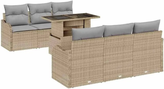 7-teiliges vidaXL Garten-Sofa-Set aus Polyrattan in Beige mit Kissen und Tisch - Bild 1