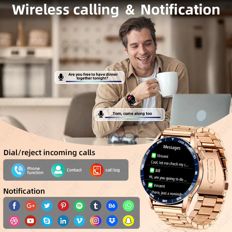 LIGE Smartwatch, Edelstahl, Schwarz, Herren - Bild 3