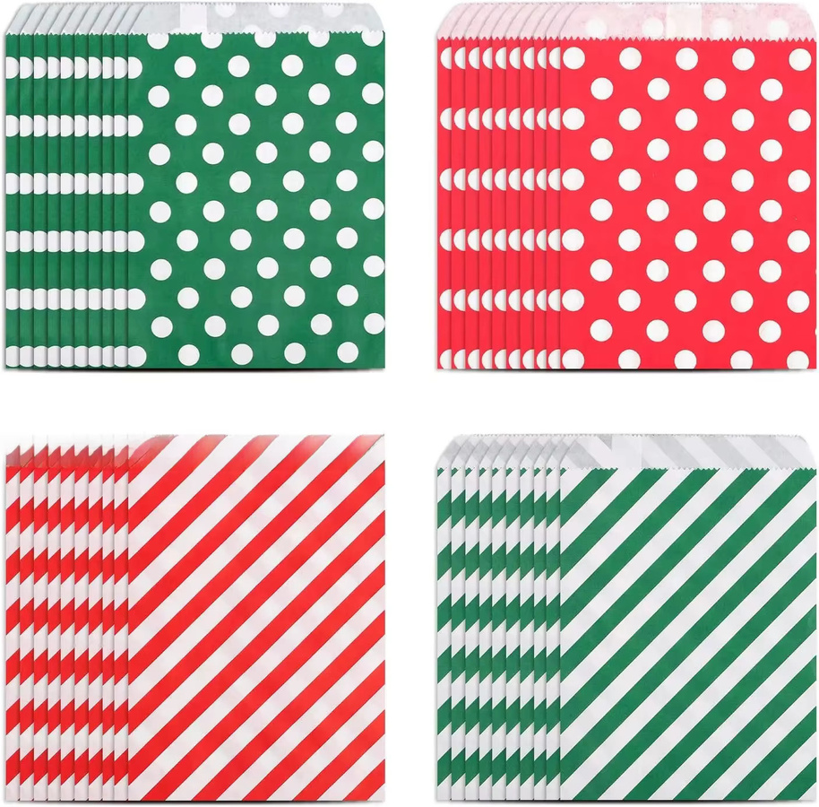 100 Stück Weihnachts-Leckerli-Beutel aus Kraftpapier in Rot und Grün für Süßigkeiten und Goodies - Bild 1