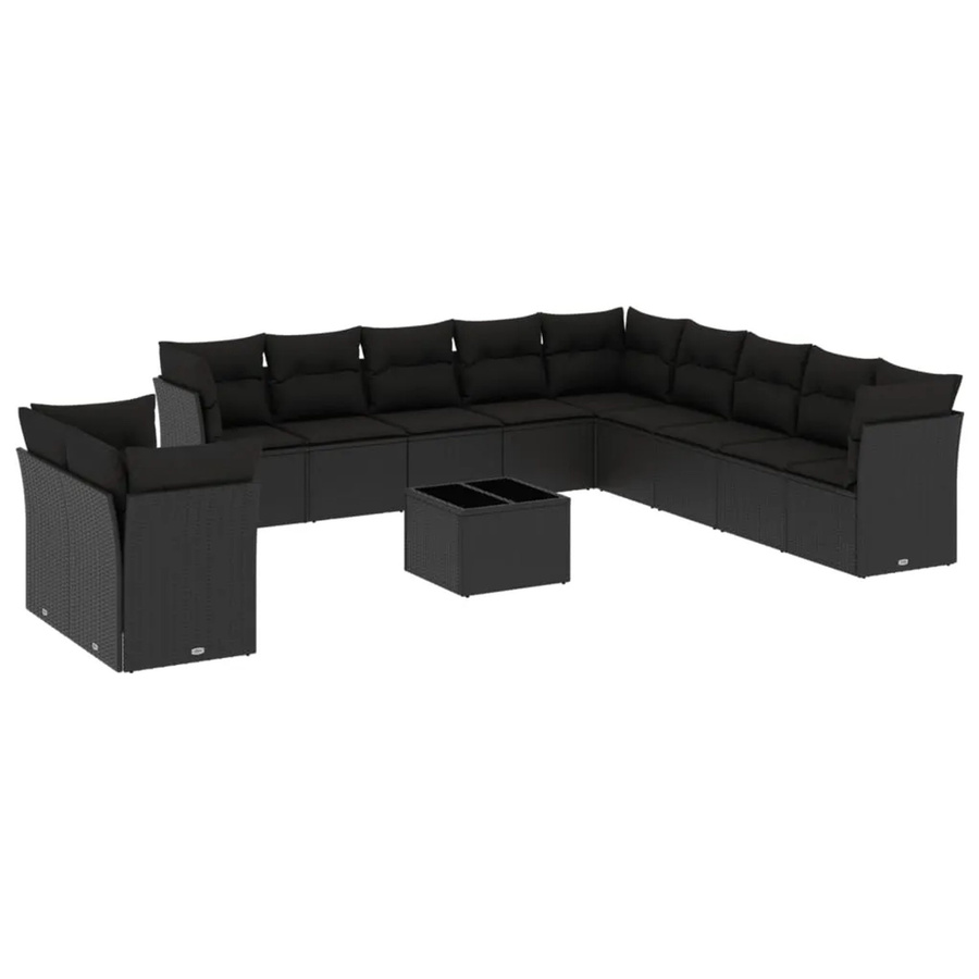 vidaXL 12-tlg. Garten-Sofagarnitur aus Polyrattan in Schwarz mit Kissen und Gartentisch - Bild 2