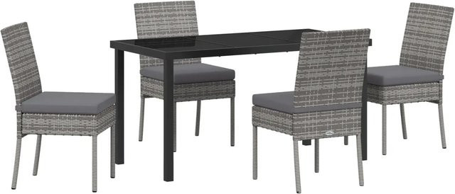 vidaXL Garten Essgruppe 5-teilig aus Poly-Rattan und Stahl in Grau mit Glastisch B/H/T: 140 x 73 x 70 cm - Bild 1