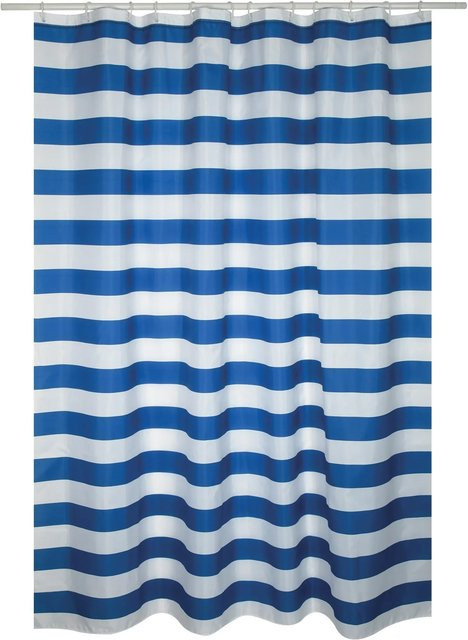 MSV Duschvorhang Brighton aus Polyester, Blau-Weiß, B: 180 cm, H: 200 cm - Bild 1