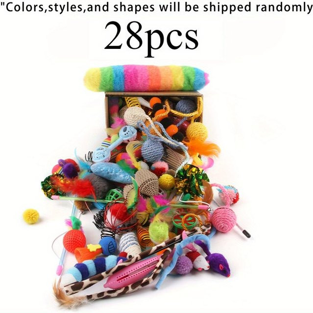 Katzenspielzeug gemischte Packung, Plastikspielzeuge und Plüschtiere, 56 Stück, 28 Stück, 14 Stück - Bild 1