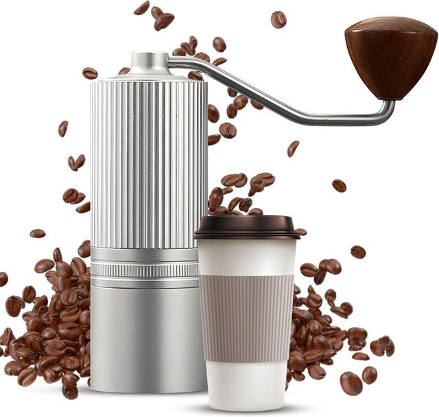 TOMTOP JMS Manuelle Kaffeemühle aus Edelstahl und Aluminium in Silber mit stufenloser Mahlgrad-Einstellung - Bild 1