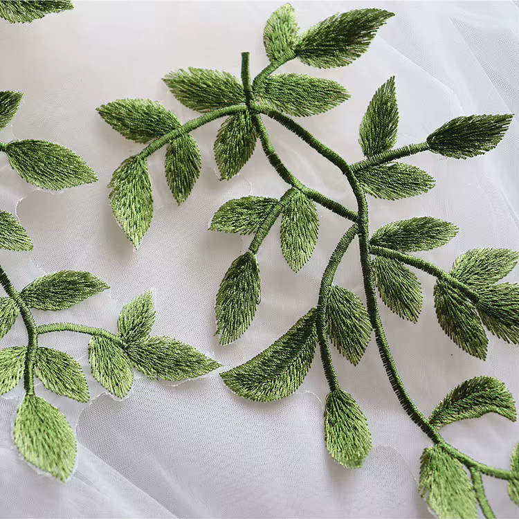 R SMEALE Organza Spitze-Applikationen mit grünen Blättern und Spiegel-Blumen-Stickerei für DIY-Näharbeiten, 6 Paar - Bild 2