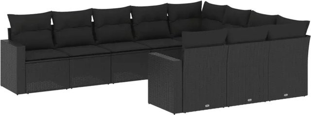 vidaXL 10-tlg. Garten-Sofagarnitur in U-Form aus Poly-Rattan mit Kissen in Schwarz - Bild 1