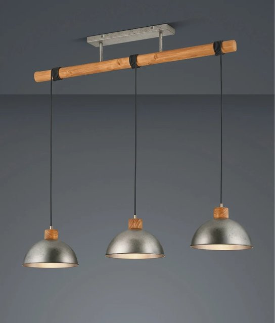 Trio Deckenlampe Delhi Vintage 3-flammig in Nickel antik mit Holz, E27 - Bild 1