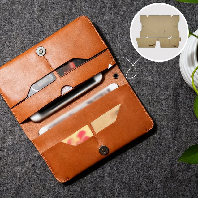 YOMDID DIY-Vorlage Set aus Kraftpapier für handgefertigte Lederwaren, 3 Stück, braun, zur Herstellung von langen Geldbörsen und Handytaschen - Bild 1