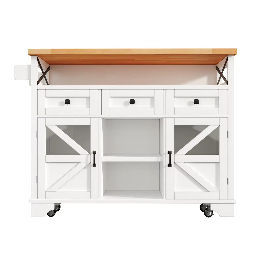 PINGGO Multifunktionale Kücheninsel in Weiss mit Klapptisch und LED-App Steuerung als mobiles Küchenwagen-Sideboard mit Stauraum - Bild 2