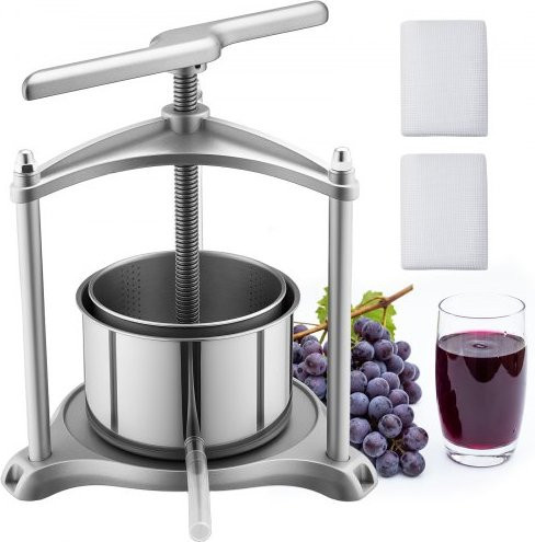 VEVOR Manuelle Obstpresse aus Edelstahl für Wein und Saft, 3 l, Silber - Bild 1