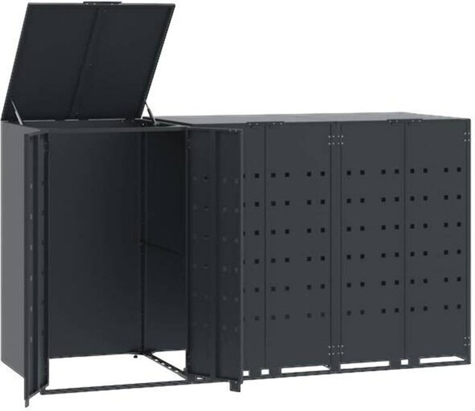 vidaXL Mülltonnenbox für 3 Tonnen aus pulverbeschichtetem Stahl in Anthrazit, B/T/H: 207 x 79 x 117 cm - Bild 2