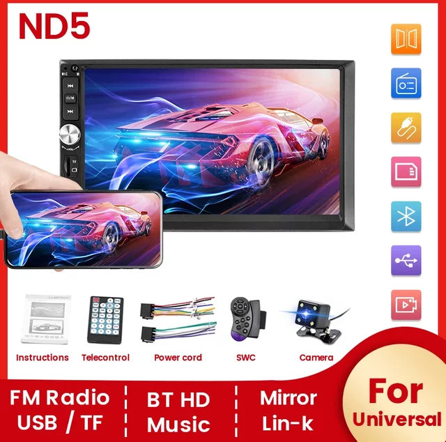 STRONGNAVI 2 Din MP5 Multimedia Player mit 7 Zoll HD Touchscreen Autoradio Stereo in Schwarz für Universal Volkswagen Nissan Hyundai Kia Toyota - Bild 1