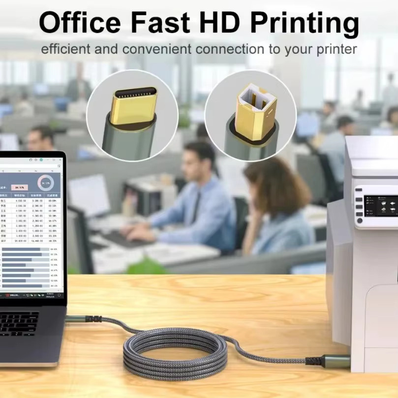 VIKEFON USB B auf USB A Druckerkabel USB 2.0 Hochgeschwindigkeits-Scannerkabel für HP Canon Epson Dell Lexmark - Bild 1