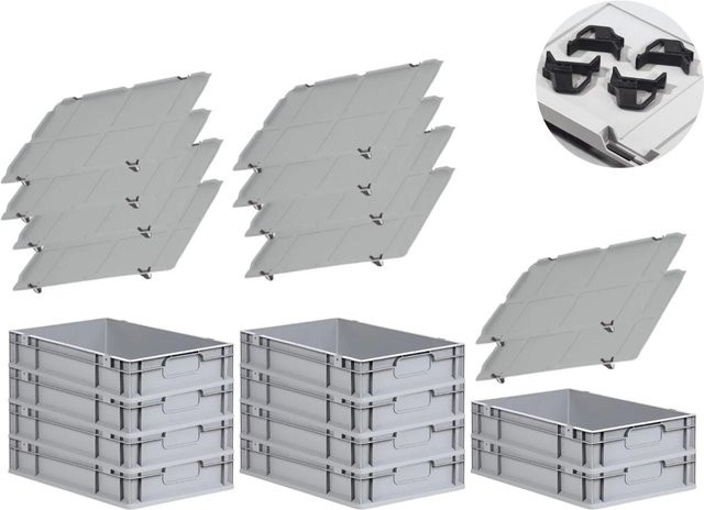PROREGAL Spar Set mit 10x Eurobox Nextgen Economy in Schwarz inklusive Auflagedeckeln und 4x Schiebeschnappverschlüssen, H x B x T: 12 x 40 x 60 cm - Bild 1