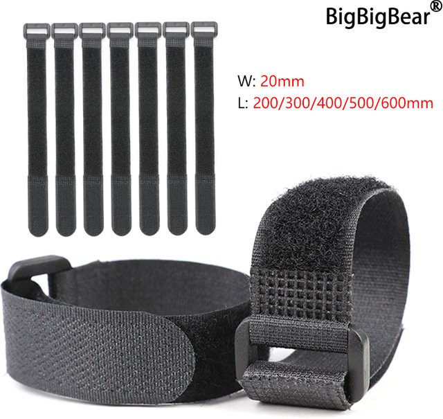 Wiederverwendbare Kabelbinder aus Nylon in Schwarz mit selbstklebender Hakenschlaufe und umgekehrter Schnalle, Breite: 20 mm - Bild 1