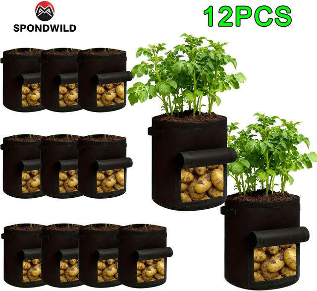 SPONDWILD 12er Set Pflanzenwachstumsbeutel aus verdicktem Vlies, Schwarz, 5 Gallonen, ideal für Gemüseanbau und Kartoffeln im Garten oder Gewächshaus - Bild 1