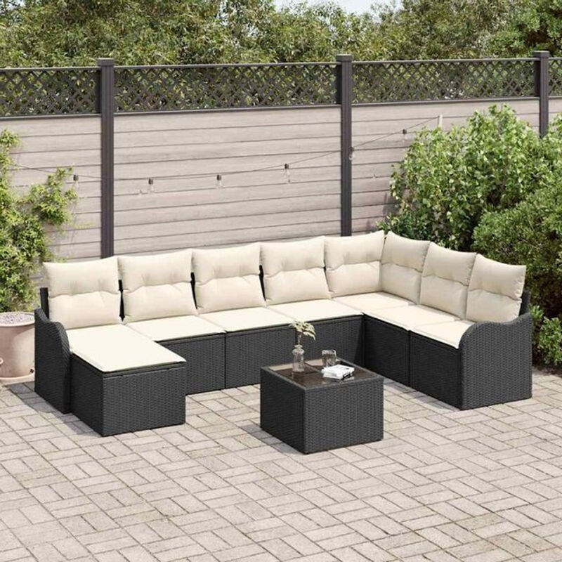 vidaxl Garten-Sofa-Set aus Poly-Rattan mit 9 Kissen in Schwarz und Weiß - Bild 1