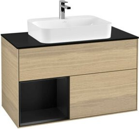 V&B Waschtischunterschrank Finion 100 mit Wandbeleuchtung in Eiche Beige, Breite: 100 cm, Höhe: 50,1 cm, Tiefe: 50,1 cm - Bild 1