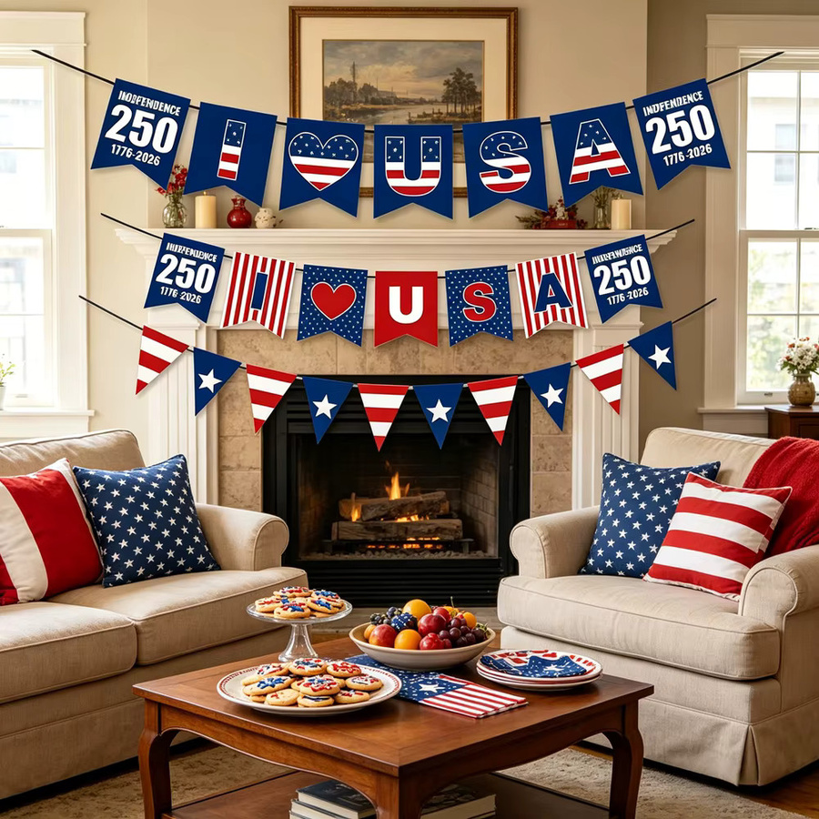 AFYPRTY Papier-Banner USA 250. Jubiläums-Girlande mit Sternen und Streifen in Rot-Blau für deine Party-Dekoration - Bild 5
