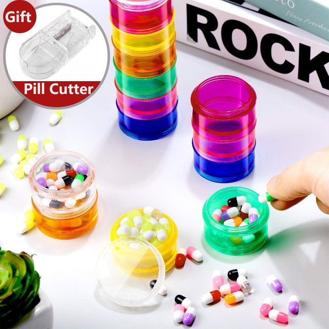 Untior Regenbogen Pillen-Organizer für 7 Tage, stapelbare Medikamentenbox in Multicolour, wöchentlicher Medikamentenplaner und Reisebehälter, Höhe: 13,6 cm, Breite: 4,0 cm - Bild 1