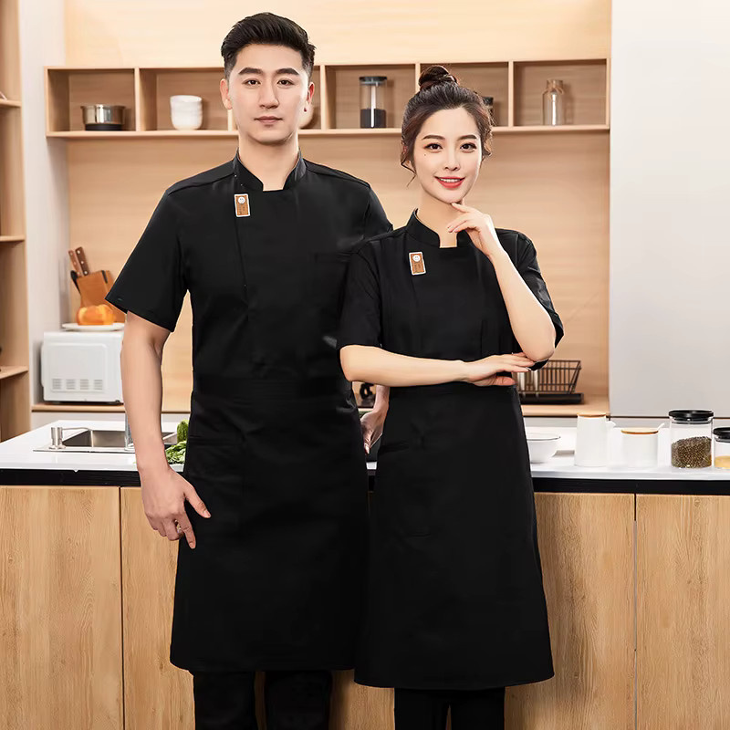 JUNICEJU Professionelle Koch-Arbeitskleidung in Schwarz bestehend aus Oberteil und Mütze für Restaurant und Catering - Bild 5