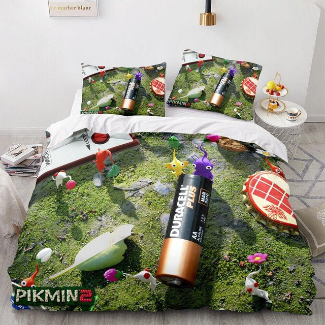 Allbestart Pikmin Bettwäscheset mit Hocotate und Olimar Motiv, Grün, 2-3-teilig, B/H: 228 x 228 cm - Bild 1