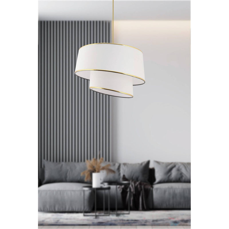 Opviq Pendelleuchte Barette in Gold und Weiß aus Metall und Stoff mit E27 Fassung, B/T/H: 32 x 32 x 70 cm - Bild 2