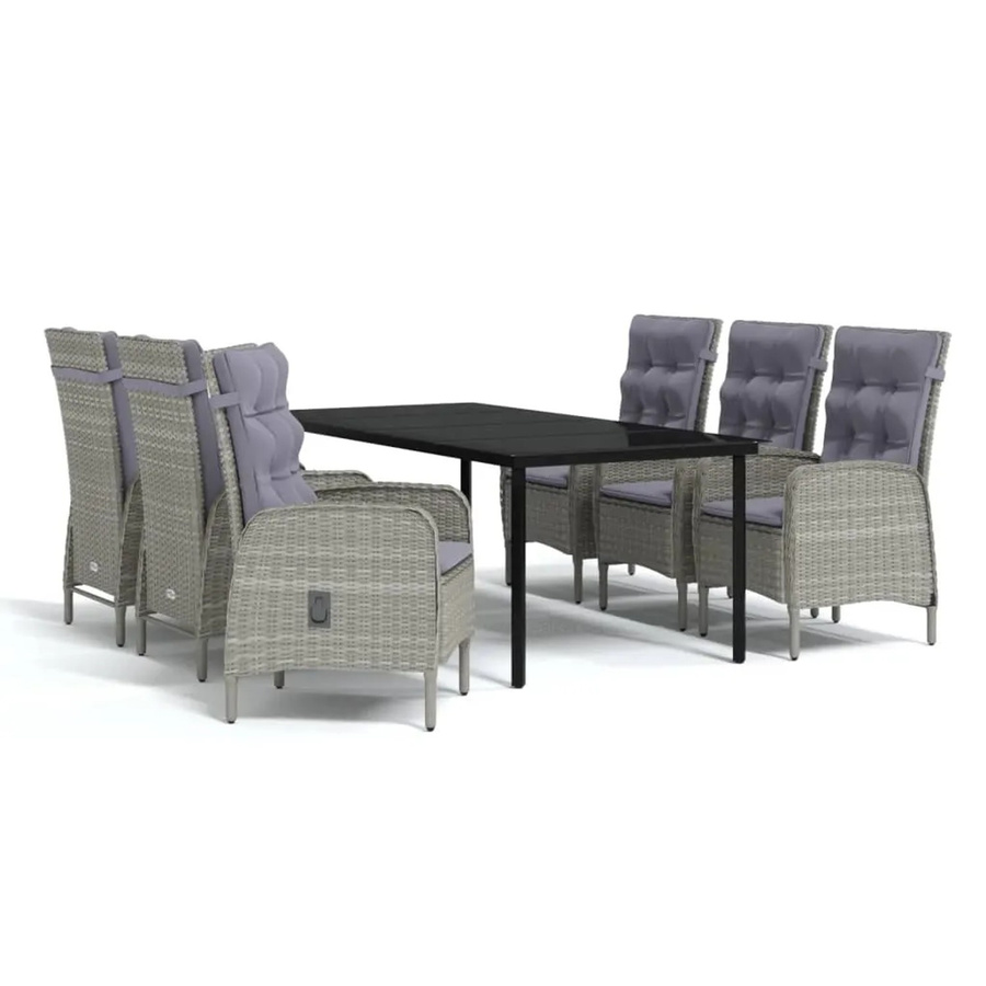 vidaXL 7-teilige Garten-Essgruppe aus PE-Rattan und Glas in Grau-Schwarz - Bild 2