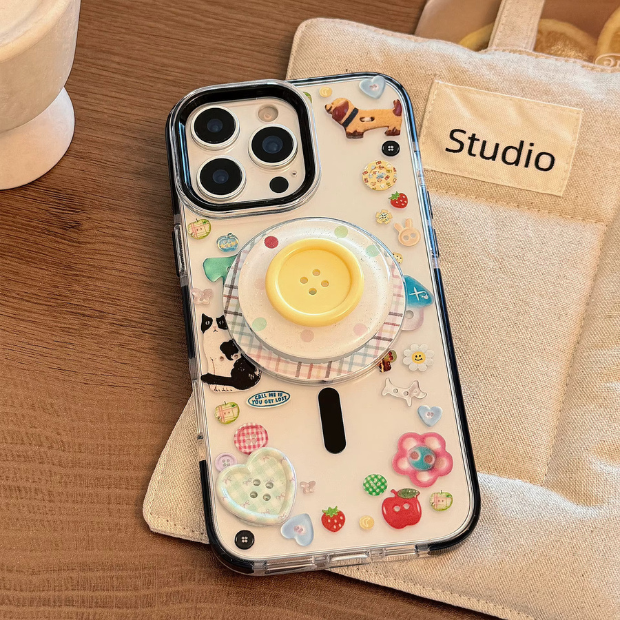 MUQGEW Magnetische iPhone Handyhülle mit Koreanischem Graffiti 3D-Gittermuster und Knopfhalterung, Transparent, Stoßfest - Bild 2