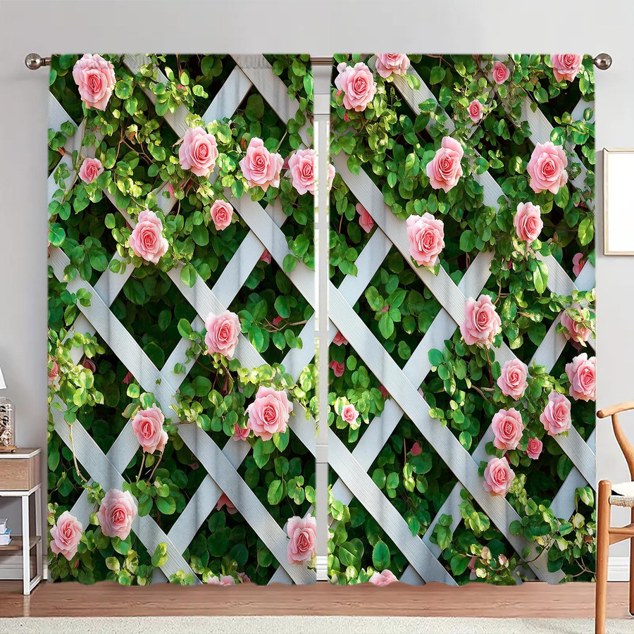 Tonnika Chen Vorhang mit Rosenmuster in Rosa, 2er-Set aus Polyester, B: 100 cm, H: 70 cm - Bild 4