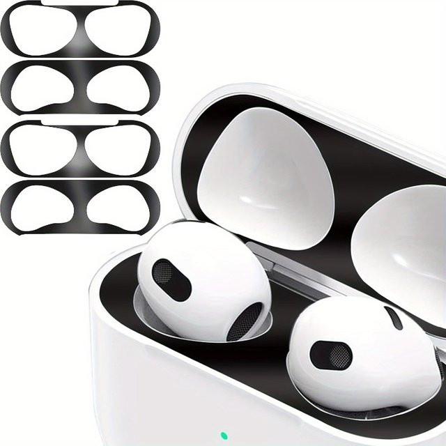 3 Stück Staubschutz-Aufkleber in Schwarz für Apple Airpods als Staubschutzfolie gegen Eisen- und Metallstaub - Bild 1